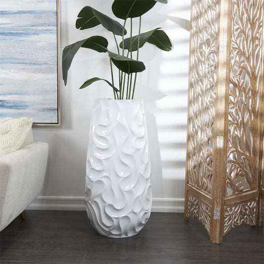 White Resin Wave Inspired Textured Vase Planter