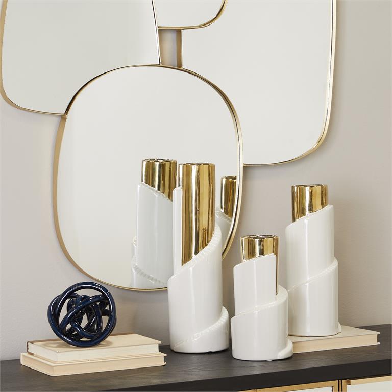 Gold Ceramic Spiral Vase with Gold Accents set of 3(DISC)