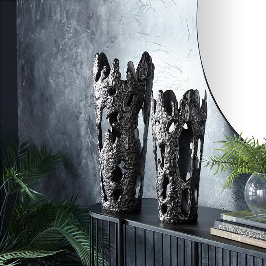 Black Aluminum Vase with cut Out Designs set of 2