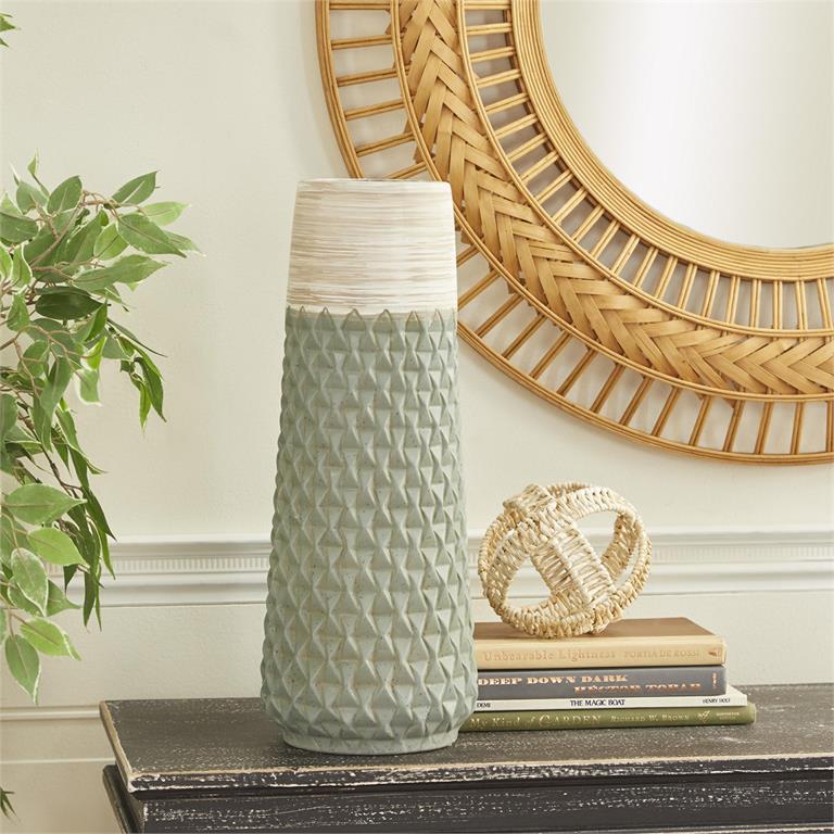 Green Ceramic Vase 7"W, 19"H