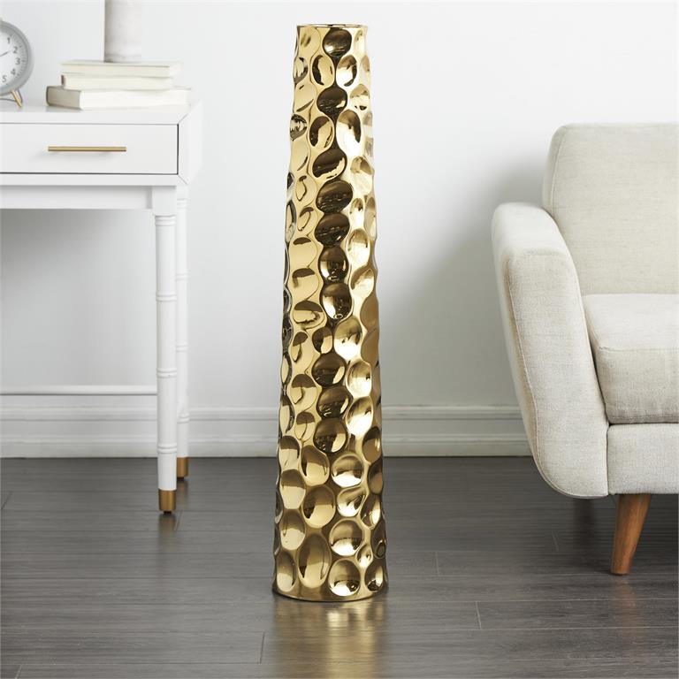 Ceramic Gold Tall Vase 8"W,39"H