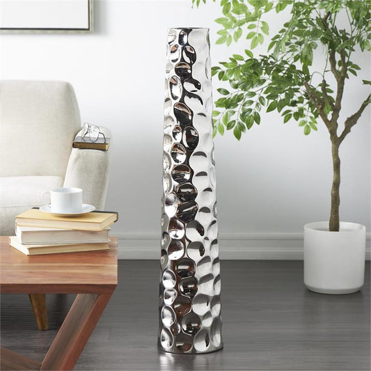 Ceramic Silver Tall  Vase 8"W,39"H