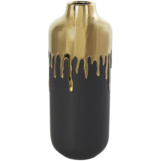 Gold Ceramic Abstract Melting Drip Vase with Black Base