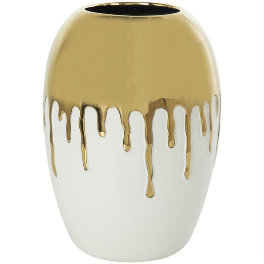 Gold Ceramic Abstract Melting Drip Vase with white Base