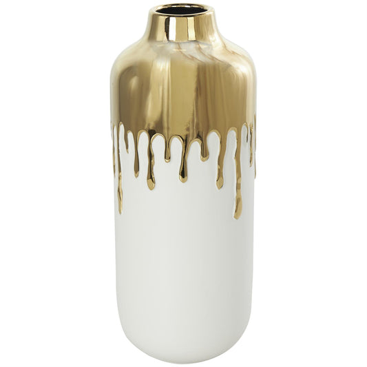 Gold Ceramic Abstract Melting Drip Vase with white Base
