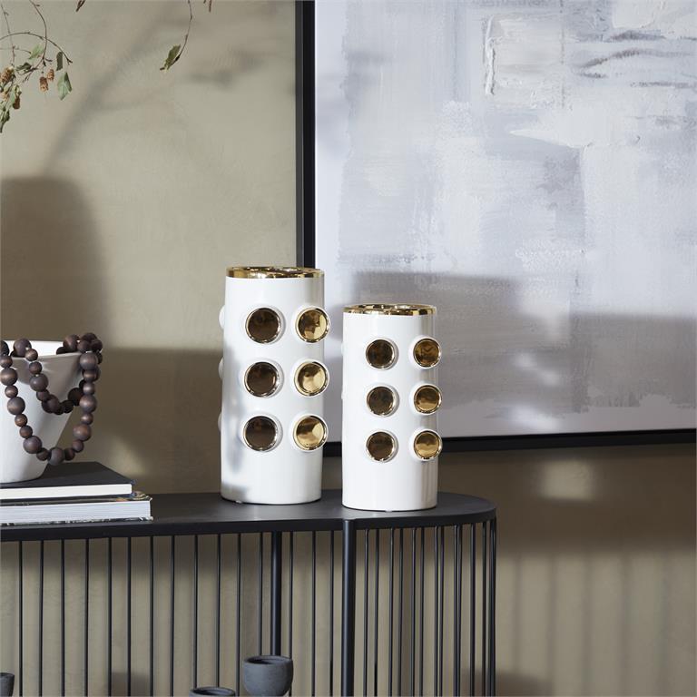 Ceramic Vase with gold Circles set of 2 13"W,11"H (DISC)