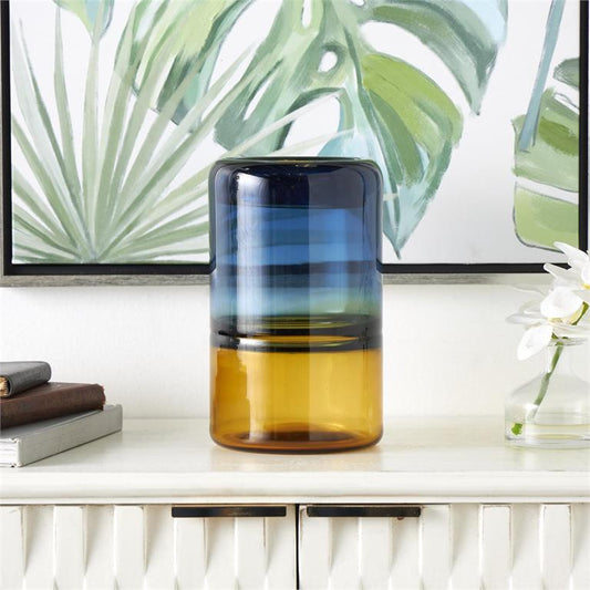 Blue Glass Vase 8"W,12"H