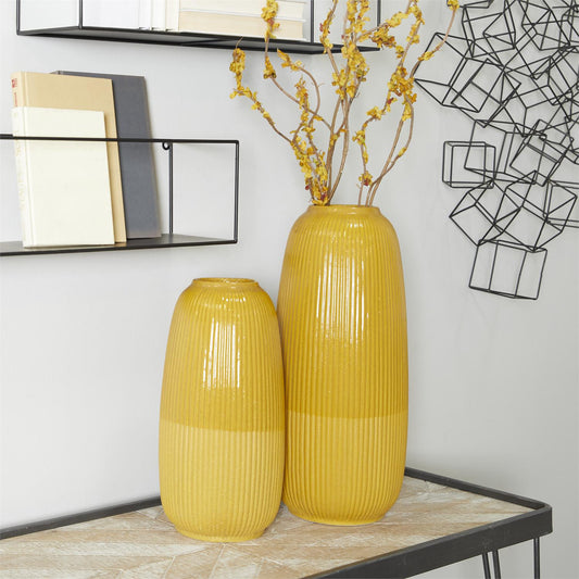 Yellow ceramic Vase set of 2 18",14"H