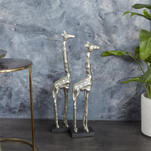 Silver Aluminum Giraffe  Sculpture set of 2 27",24"H
