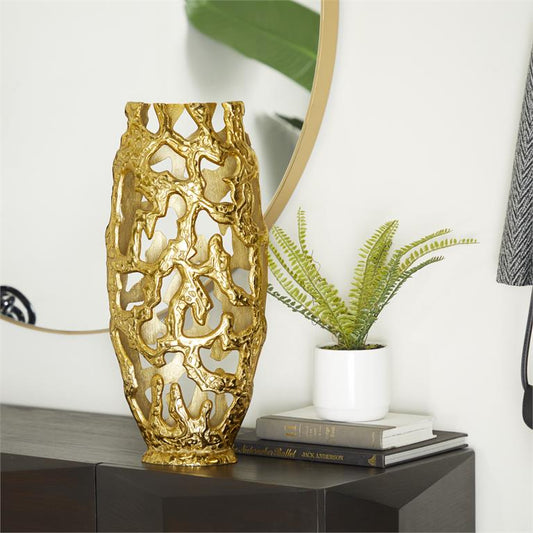 Aluminum Vase with gold cut out Design 9"W,20"H