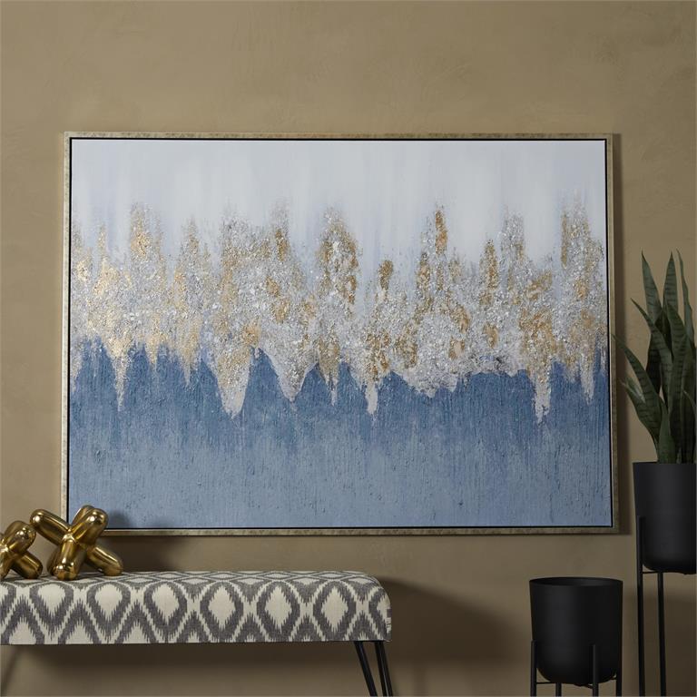 Blue Canvas Geode framed Wall Art with Silver Frame