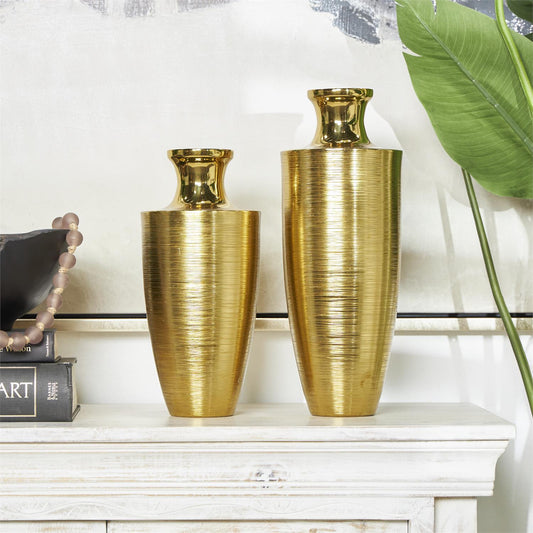 Aluminum Gold Vase set of 2  15",12"H