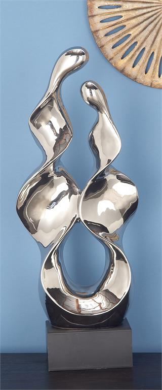 Silver Ceramic Abstract  Sculpture with Black Base