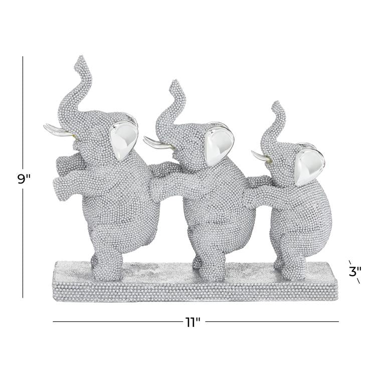 Silver Polystone Elephant Sculpture, 11"x3"x9"