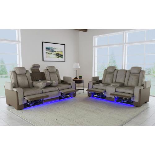 Lantana Power Motion Sofa & Loveseat in Grey/Brown Last one