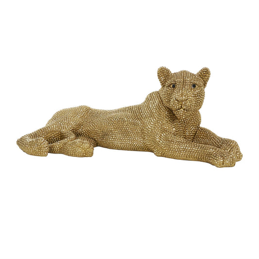 Gold Resin Leopard laying floor Sculpture with carved