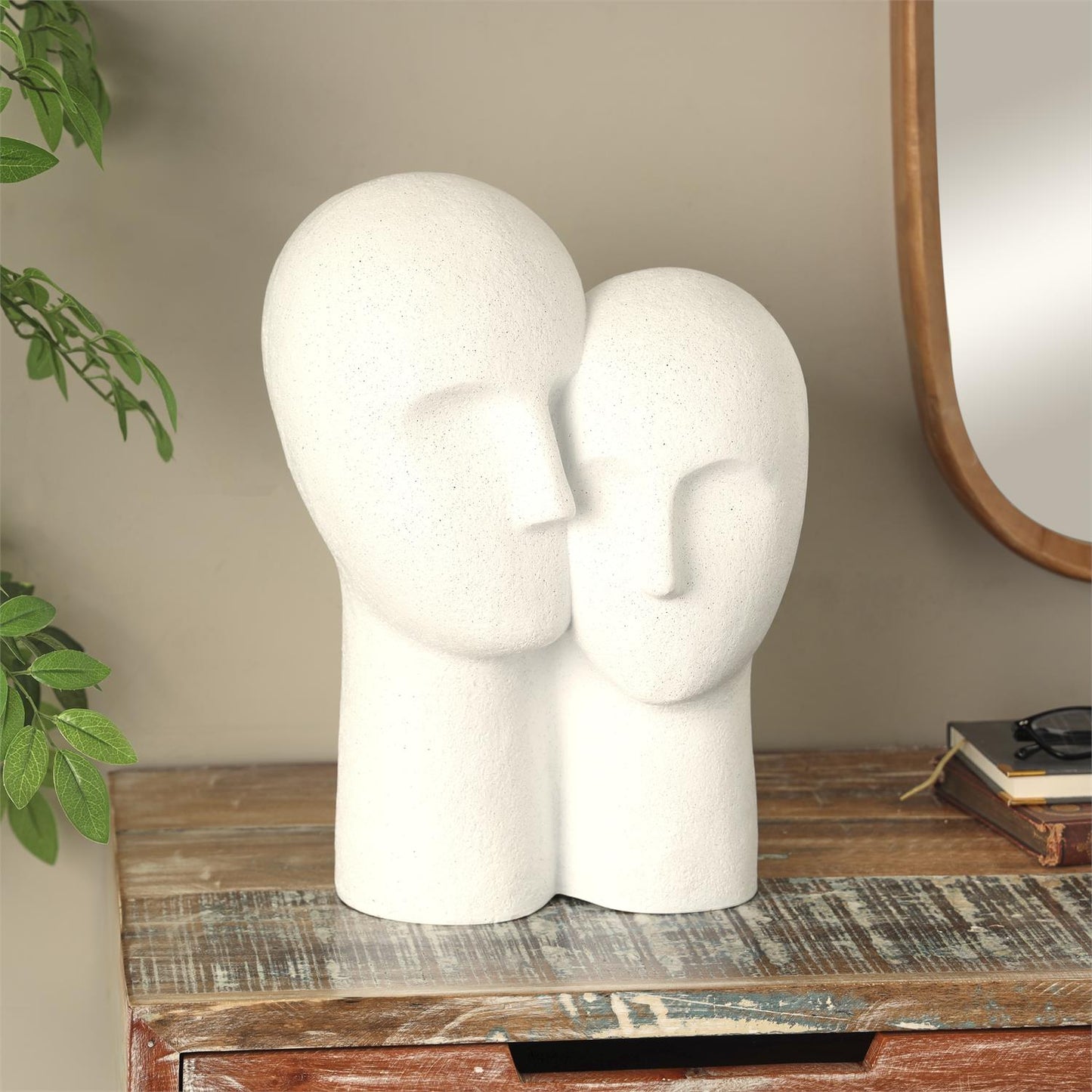 White Polystone People Head Sculpture With Speckled