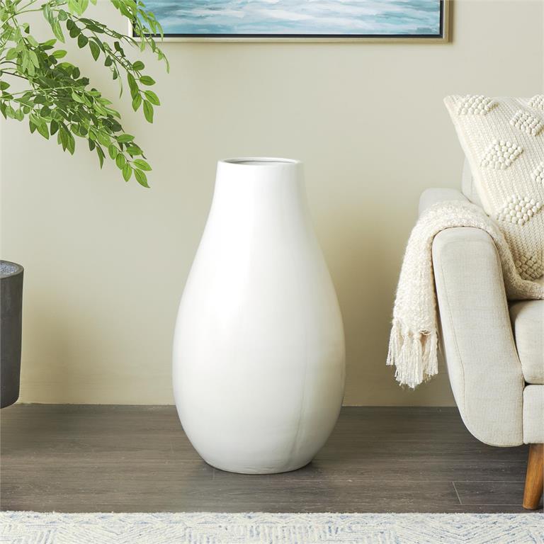 Ceramic White Floor Vase 16"W,28"H