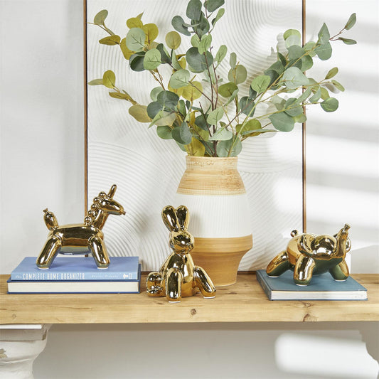 Gold Ceramic Elephant, Bunny, Unicorn Balloon Animal