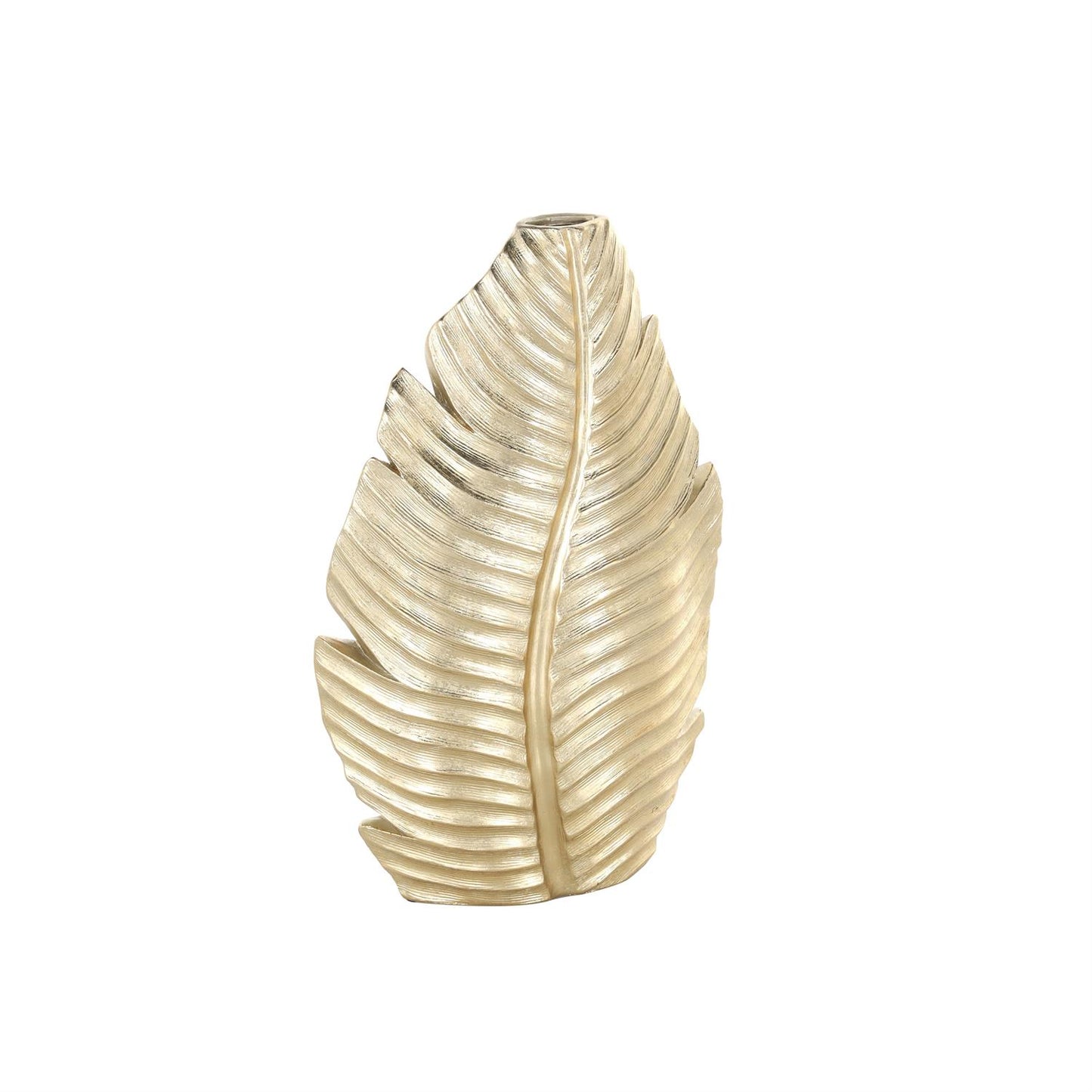 Gold Polystone Leaf Curved Metallic Vase, 9" x 4" x 14"