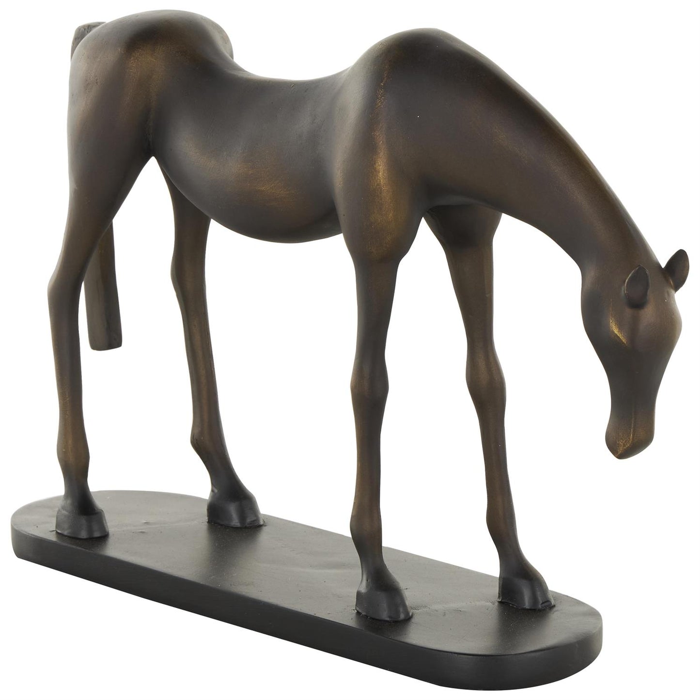 Bronze Polystone Horse Sculpture with Brushed Gold Accents and Black Oval Base, 12" x 3" x 8"