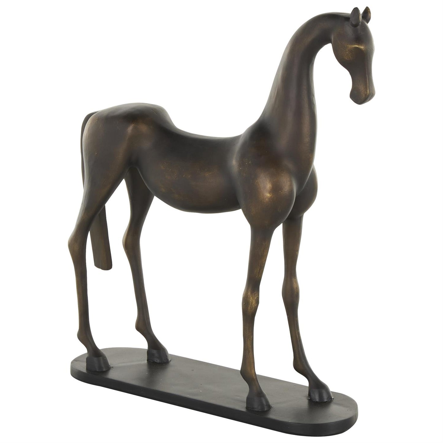 Bronze Polystone Horse Sculpture with Brushed Gold Accents and Black Oval Base, 13" x 4" x 17"