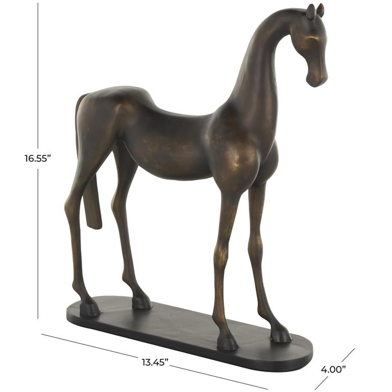 Bronze Polystone Horse Sculpture with Brushed Gold Accents and Black Oval Base, 13" x 4" x 17"