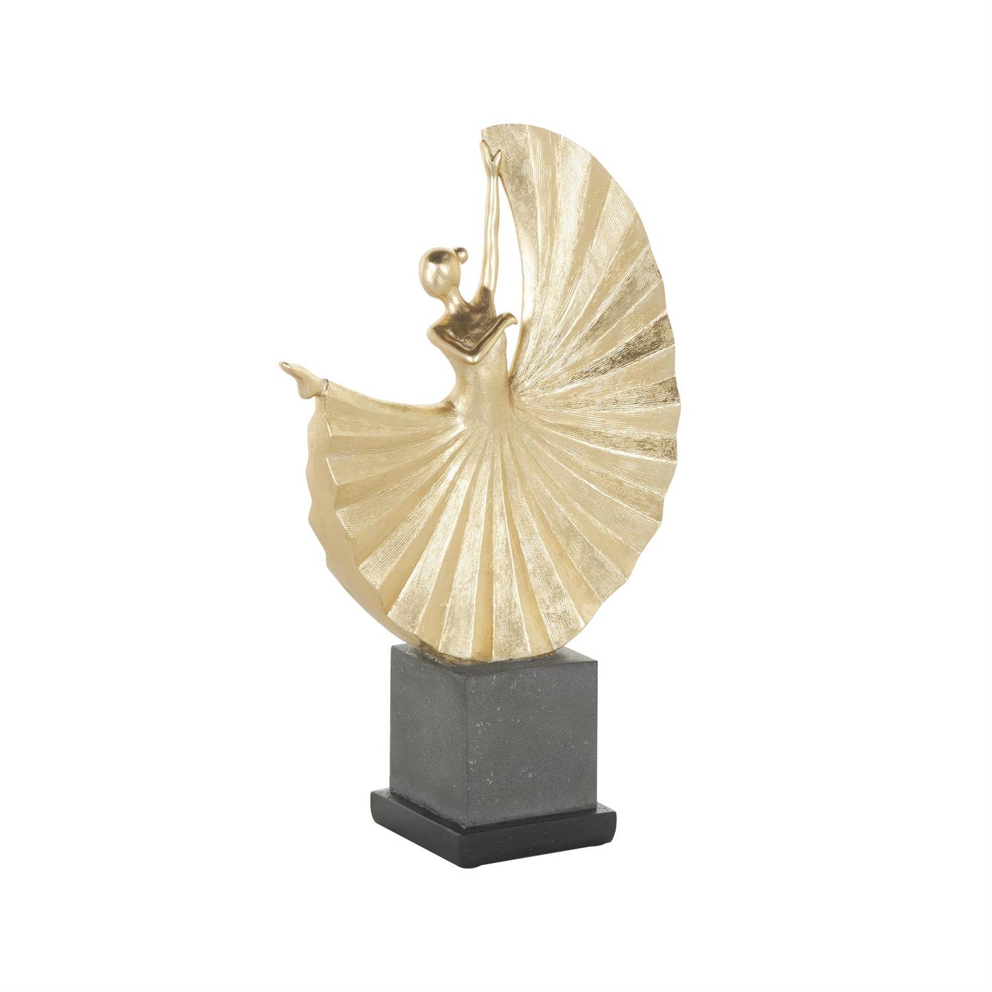 Gold Polystone Dancer Ballet Sculpture with Elevated Black Base, 11" x 4" x 17"