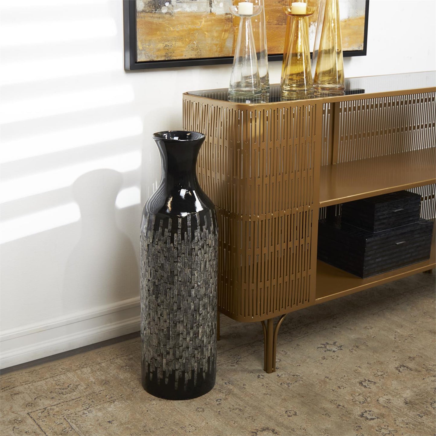 Black Capiz Shell Handmade Vase with Gray Ombre