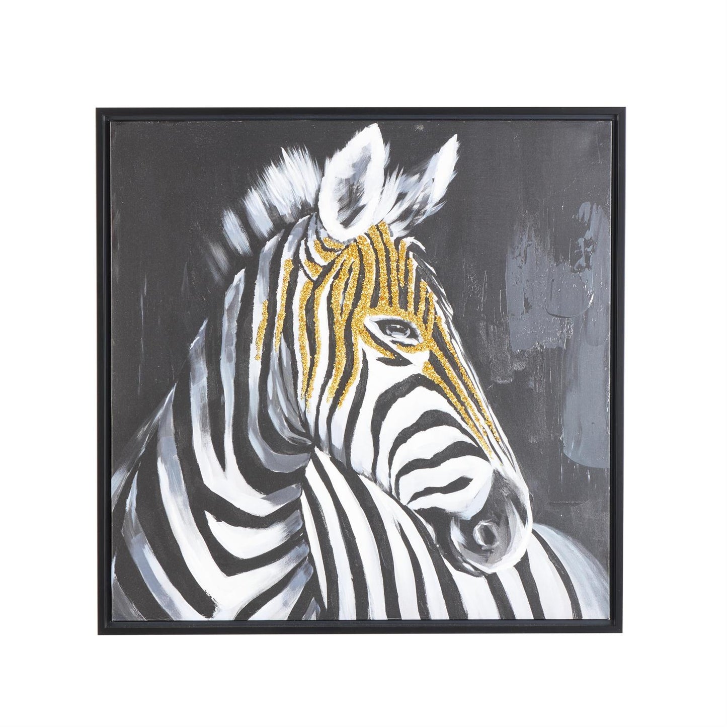 Black Canvas Zebra Framed Wall Art with Gold Foil Accents