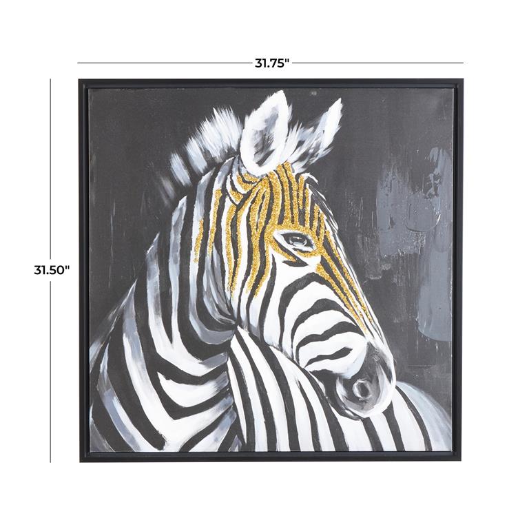 Black Canvas Zebra Framed Wall Art with Gold Foil Accents