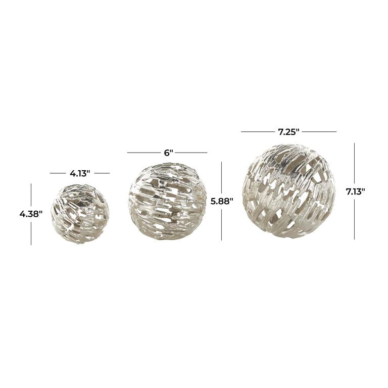 Silver Aluminum Metal Abstract Metallic Cutout Orbs & Vase Filler, Set of 3 7", 6", 4"H