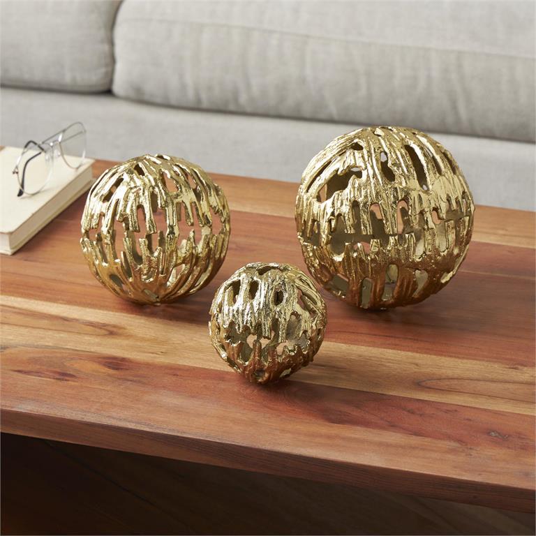 Gold Aluminum Metal Abstract Metallic Cutout Orbs & Vase Filler, Set of 3