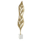 Gold Aluminum Metal Leaf Tall Textured Cutout Sculpture with White Marble Base