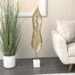 Gold Aluminum Metal Leaf Tall Textured Cutout Sculpture with White Marble Base