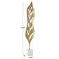 Gold Aluminum Metal Leaf Tall Textured Cutout Sculpture with White Marble Base