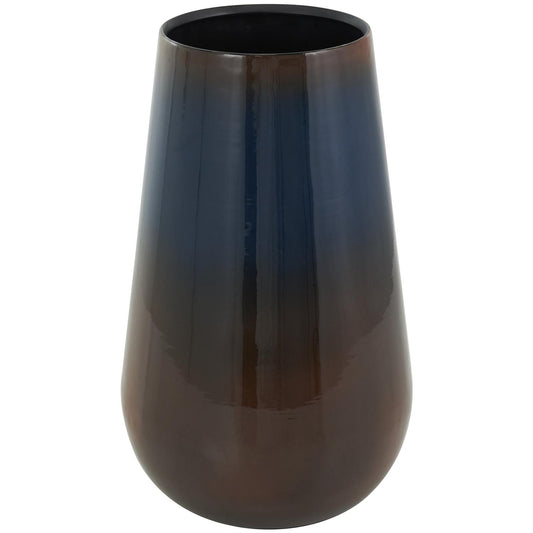 Blue Metal Ombre Vase With  Brown Accents 7" X 7" X 12"