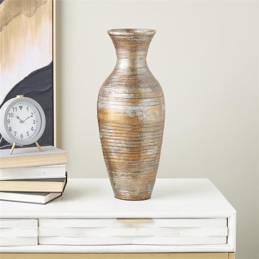 Brown Bamboo Wood Antique Inspired Pot Vase