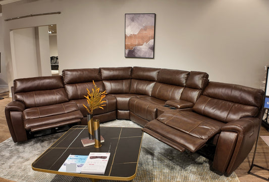 Top Grain Leather Match Brazil Tobacco Medium Brown 6 PC Zero Gravity 3 Power Reclining Sectional