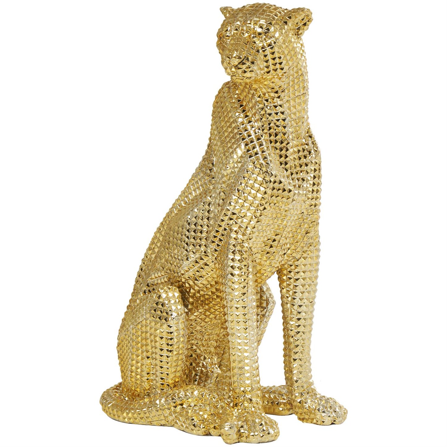 Gold Resin Leopard sitting Sculpture with Diamond Face