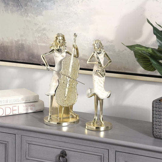 Gold Resin Musician women Sculpture with Cream