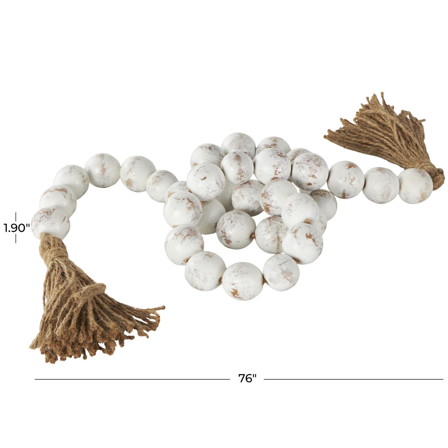 Cream Wood Handmade Distressed Beaded Garland with Tassel