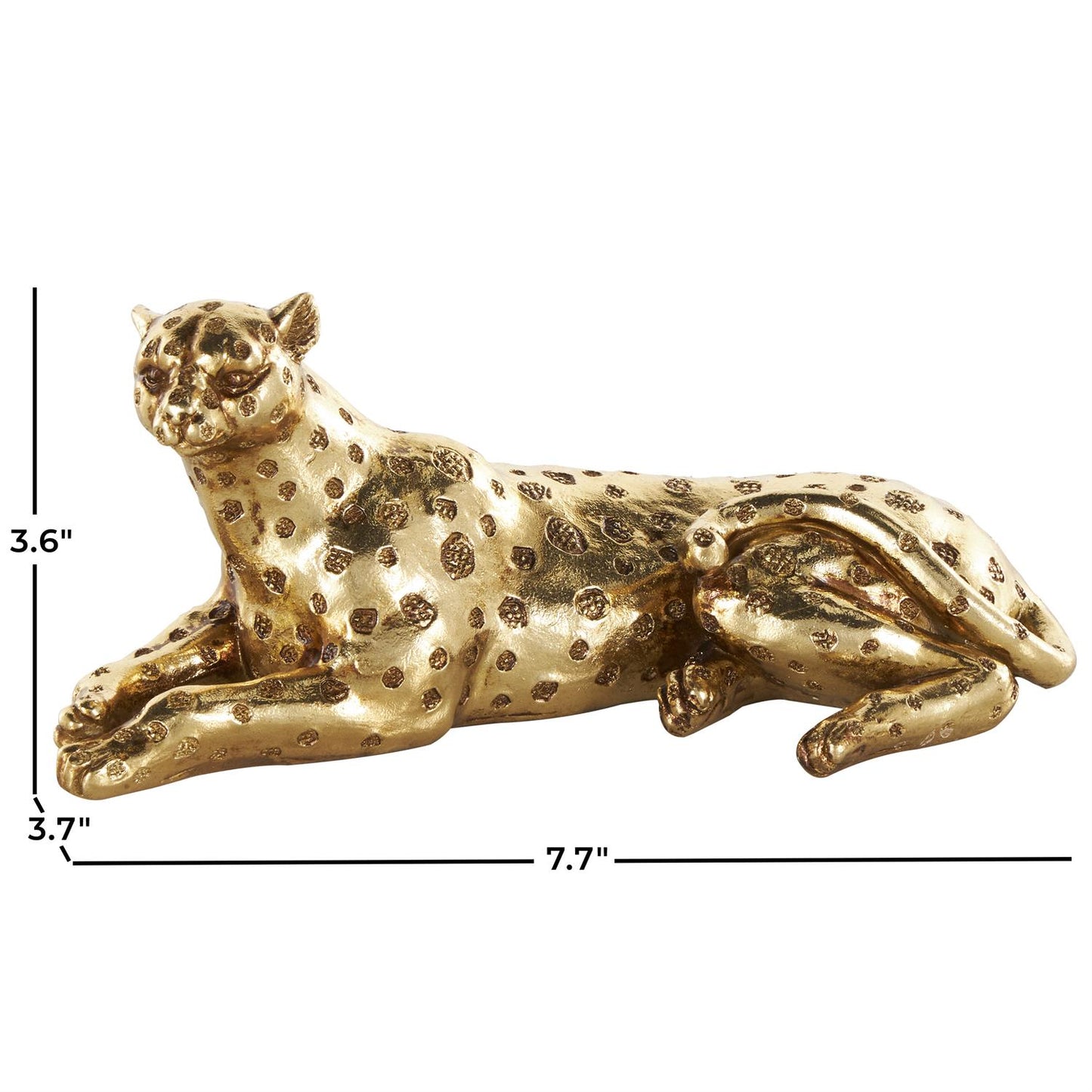 Gold Resin Leopard Laying Sculpture with Textured Spots, 8" x 4" x 4"