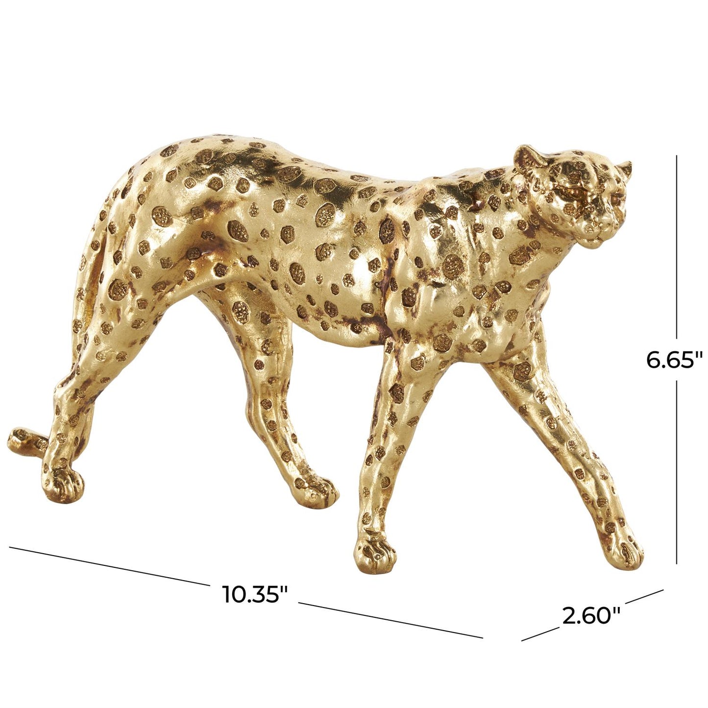 Gold Resin Leopard Walking Sculpture with Textured Spots, 10" x 3" x 7"