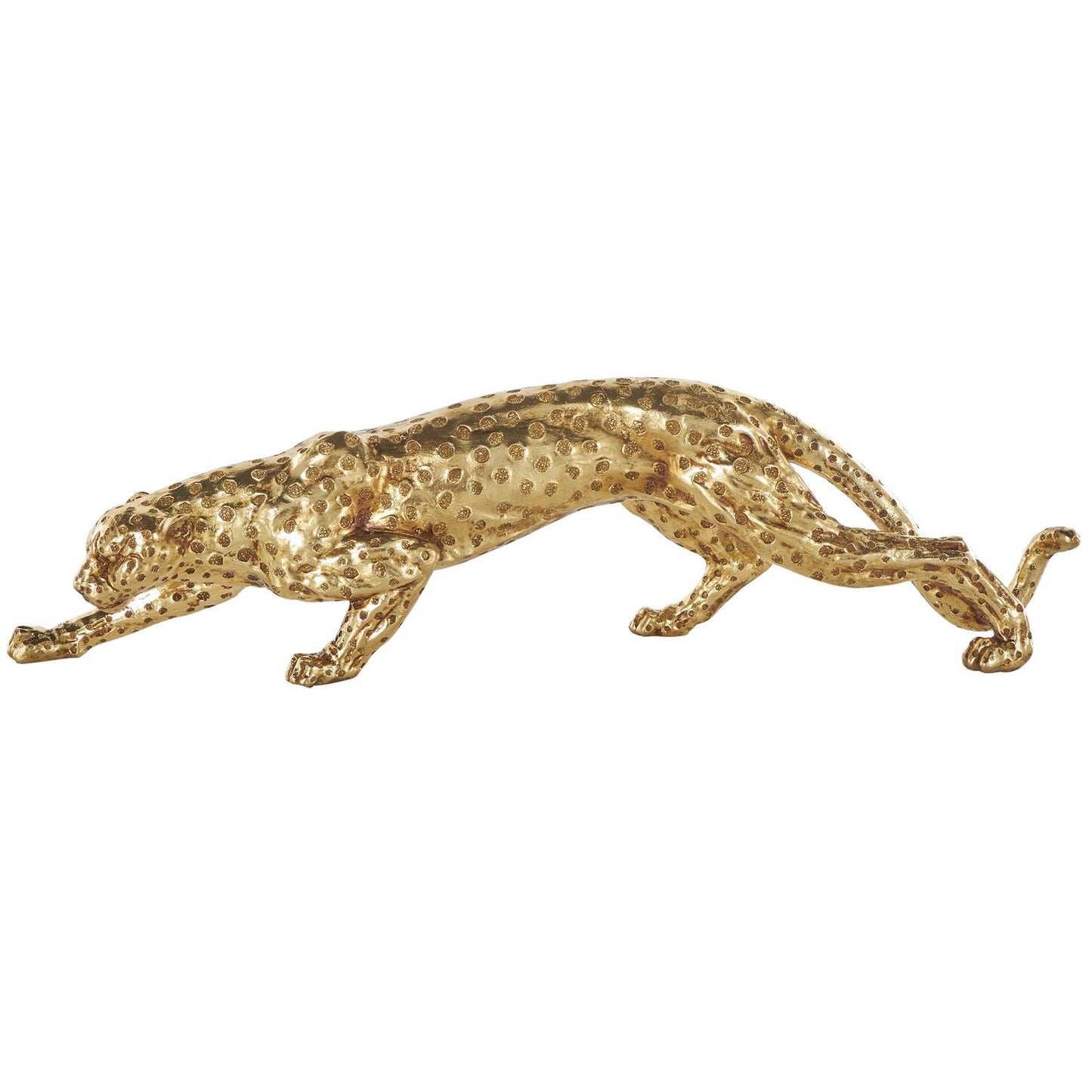 Gold Resin Leopard Sculpture with Textured Spots, 26" x 5" x 7"