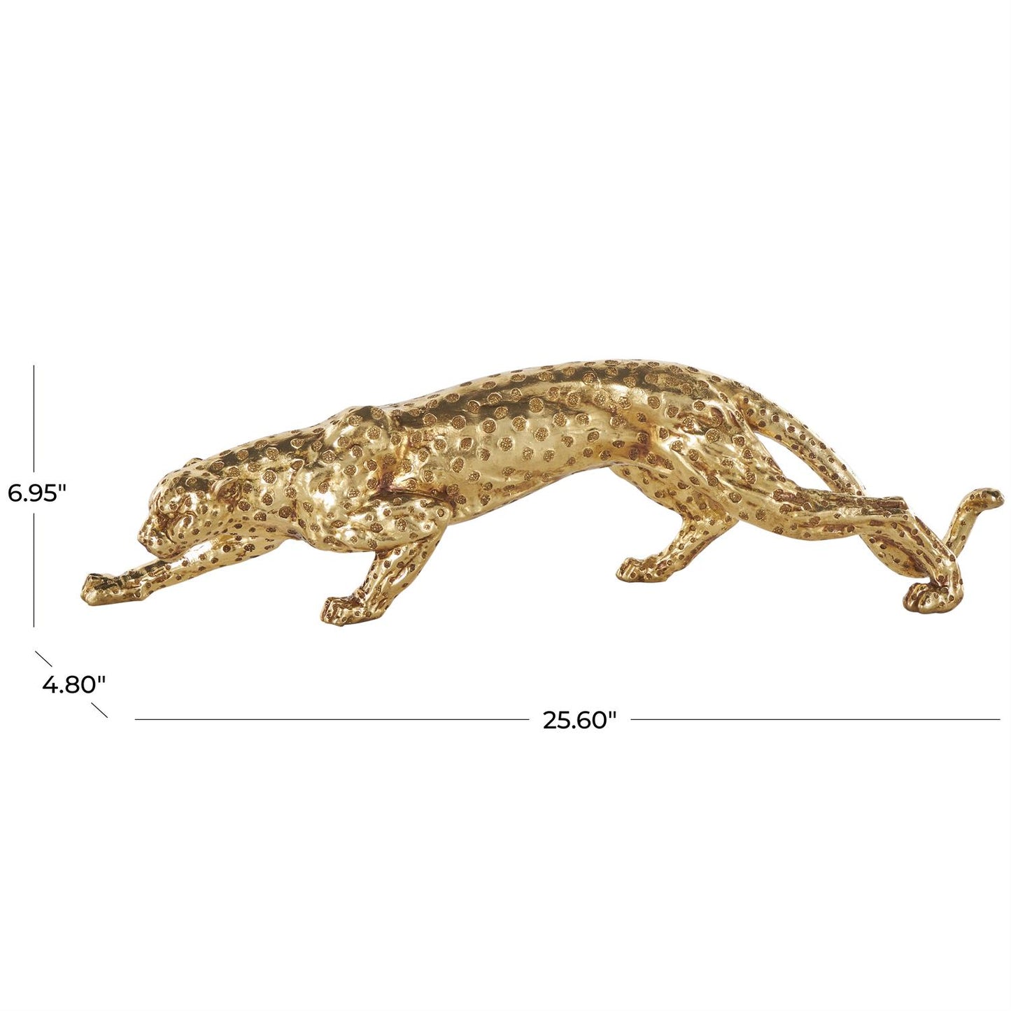 Gold Resin Leopard Sculpture with Textured Spots, 26" x 5" x 7"