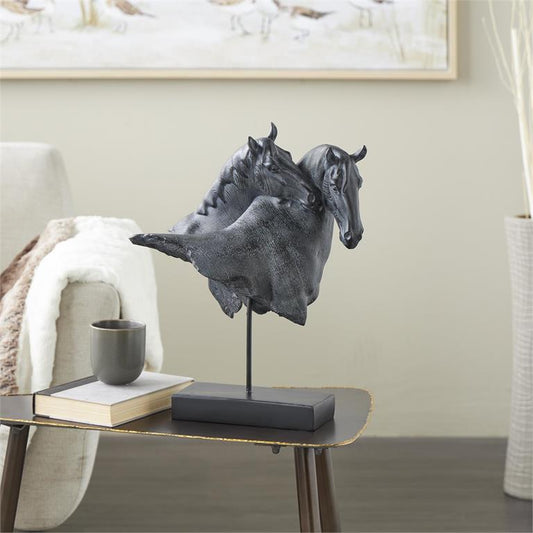 Black Resin Horse Bust Inspired Sculpture with Black Stand