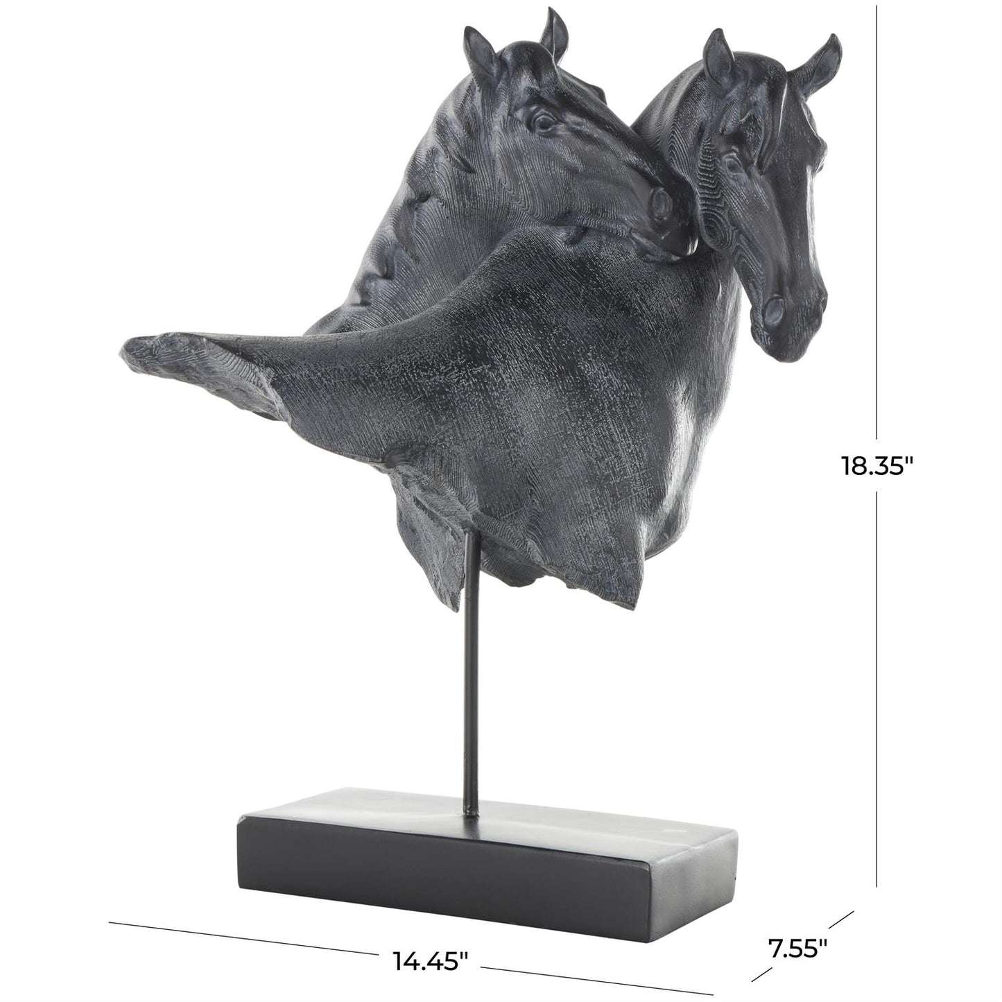 Black Resin Horse Bust Inspired Sculpture with Black Stand