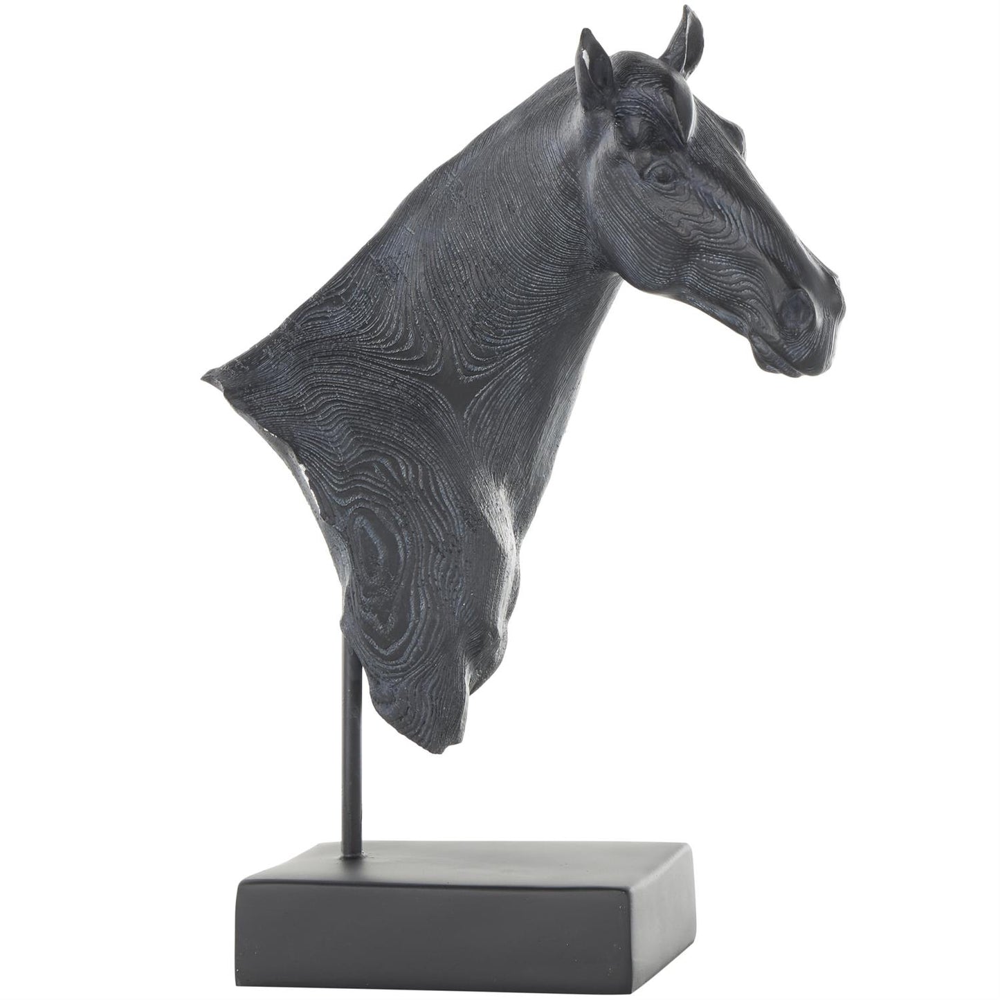 Black Resin Horse Sculpture with Black Rectangular Base