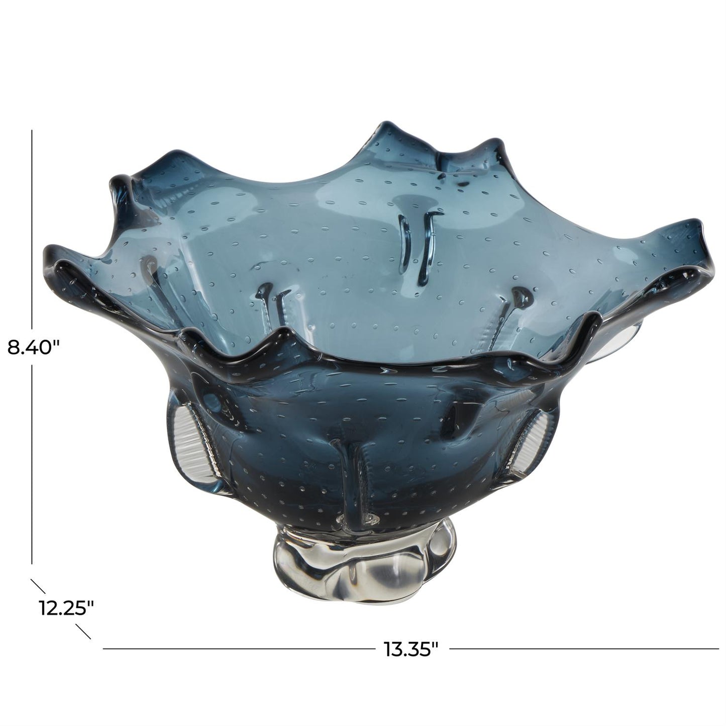 Dark Blue Glass Tulip Shaped Ombre Decorative Bowl with Bubble Texturing, 13" x 12" x 8"